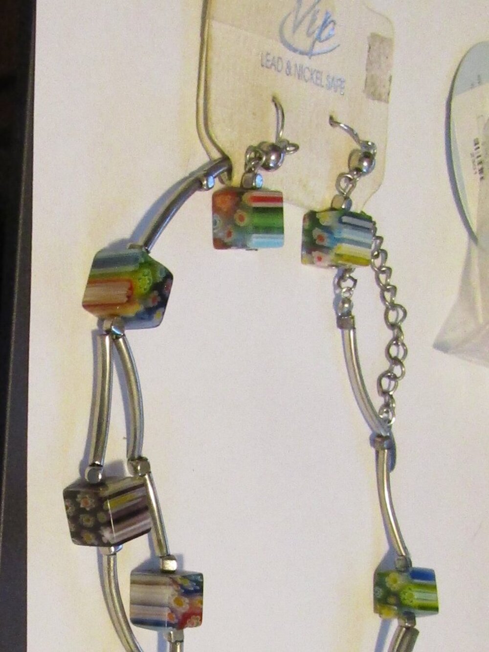 NOC VIC Lead & Nickel Safe Cube Tubular NECKLACE & PIERCED EARRING SET Art Deco